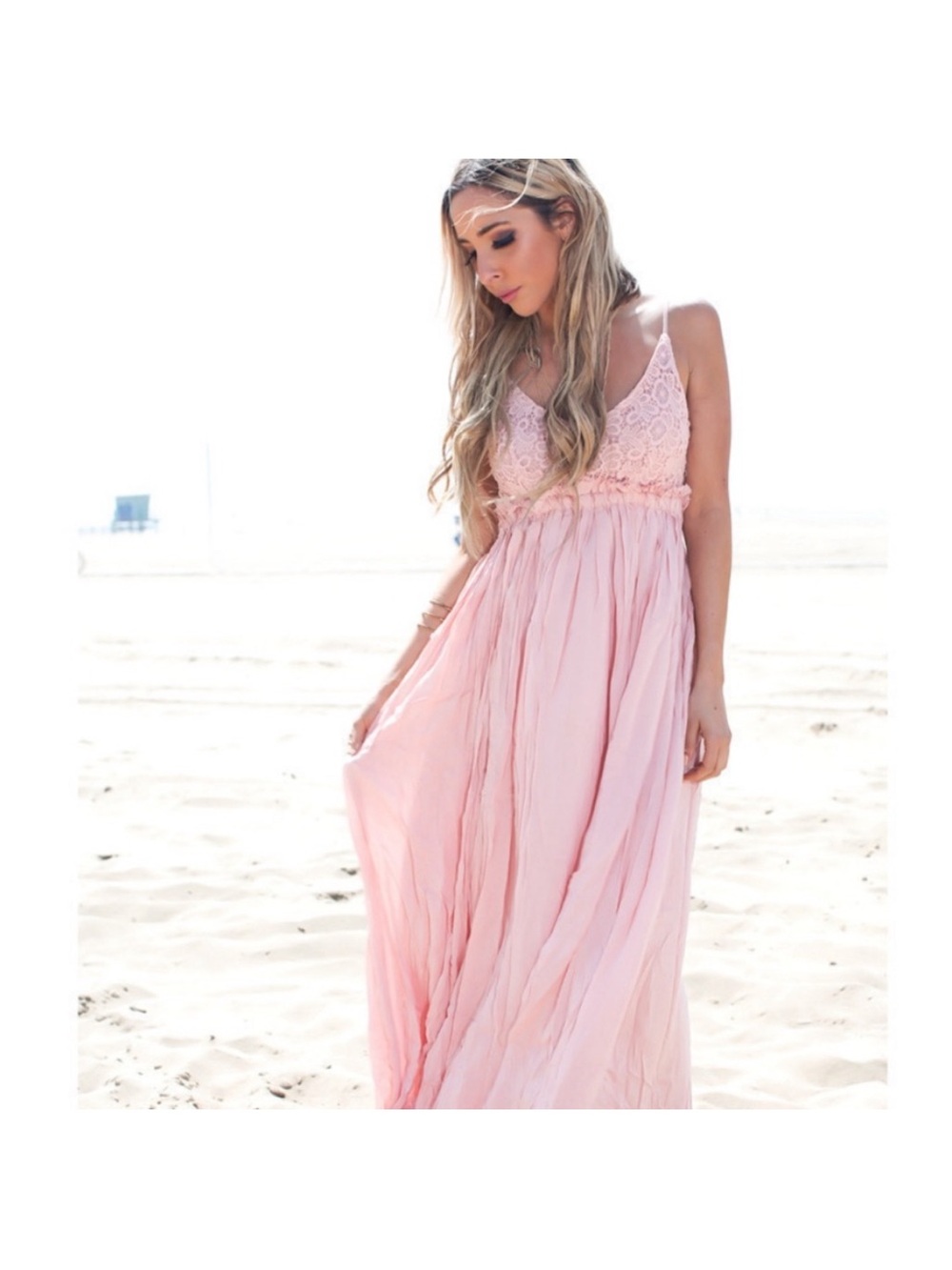 Pink Lily Blush Pink Lace Bodice Maxi Dress